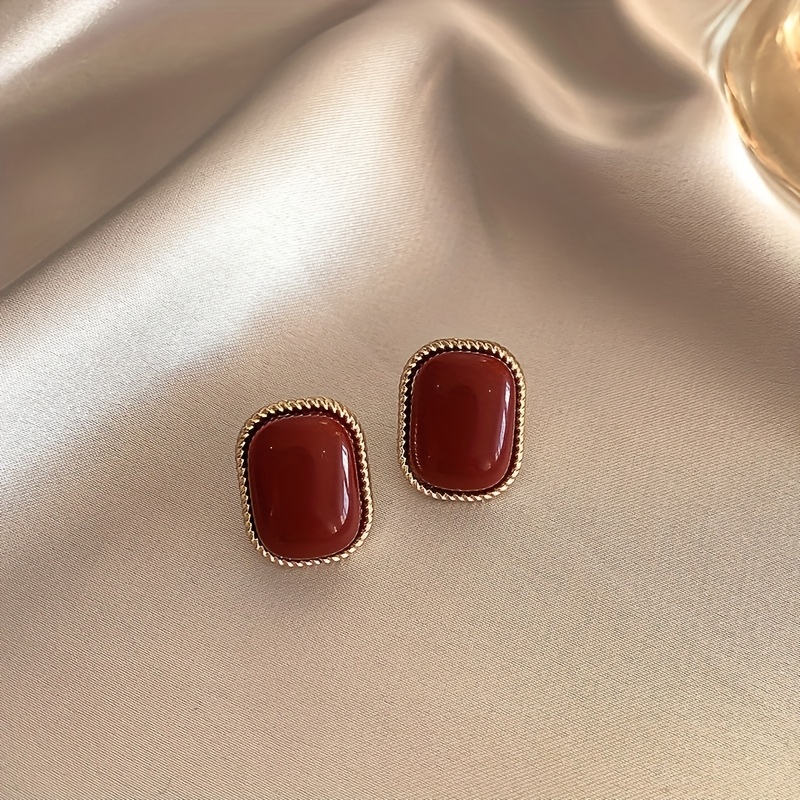 Women'S Wine Red Vintage Style Earrings Set